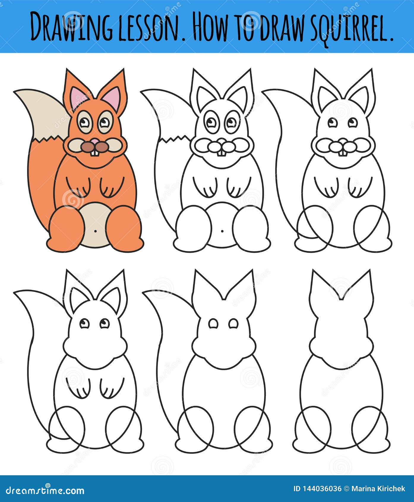 Drawing Lesson for Children. How Draw a Cartoon Cute Squirrel. Drawing  Tutorial with Funny Cartoon Animal. Step by Step Repeats Stock Illustration  - Illustration of activity, preschool: 144036036