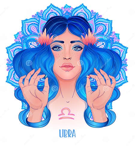 Drawing of Libra Astrological Sign As a Beautiful Girl Over Ornate ...