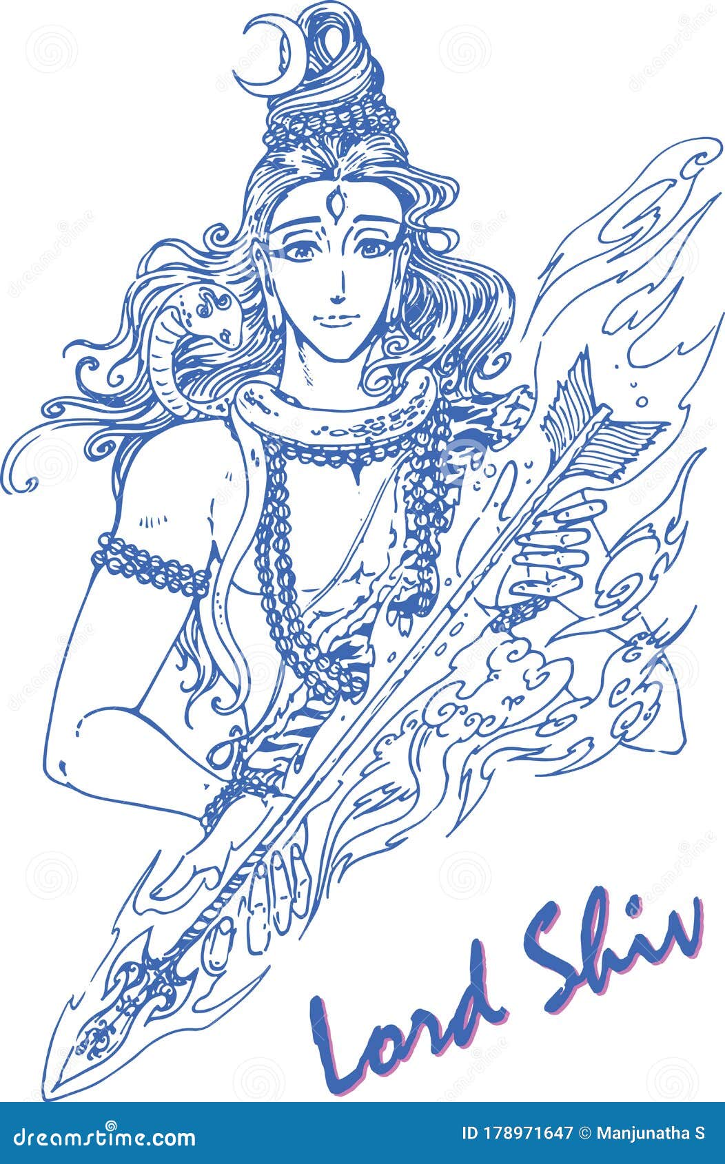 Drawing of Lord Shiva Holding Trident in a Stylish Pose Outline ...
