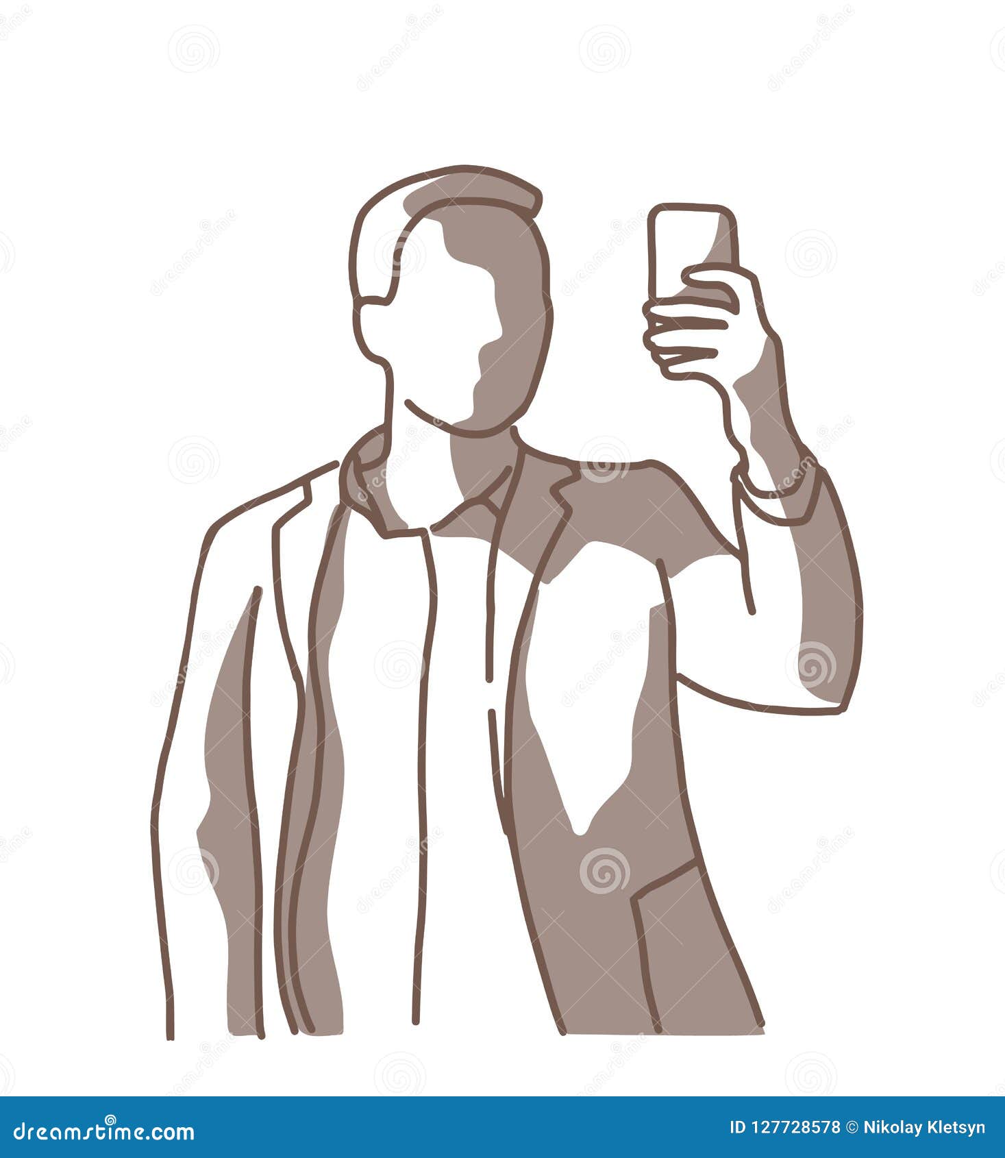 Drawing Man Self Phone Shadow Stock Vector Illustration Of Clip
