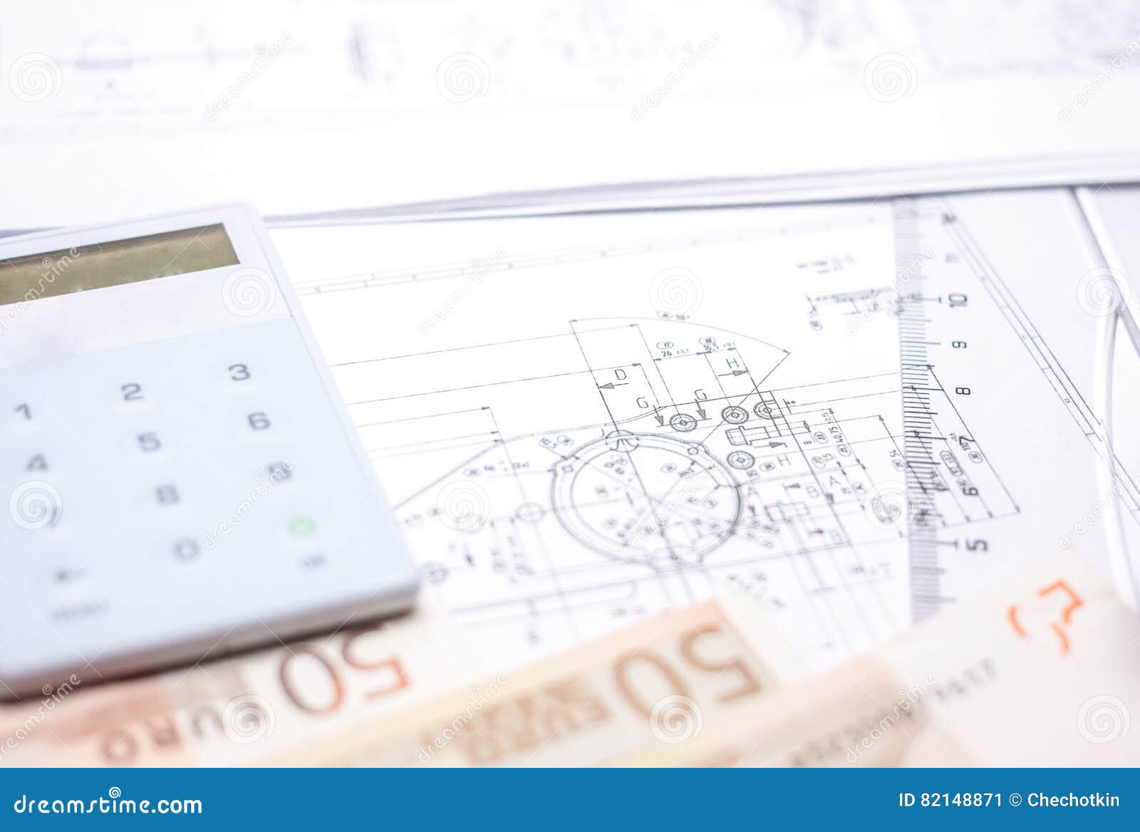drawing with marks money and calculator