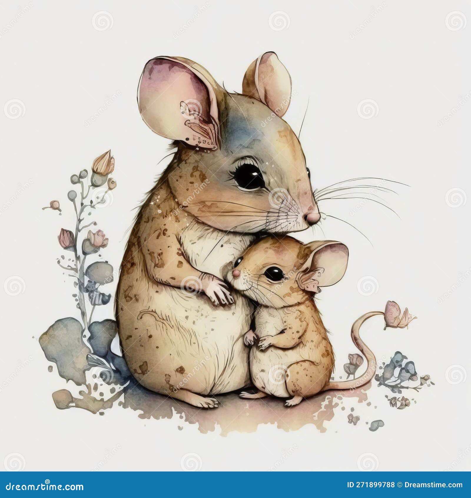 Drawing Mom Mouse and Little Mouse Pastel Colors Generative AI Stock