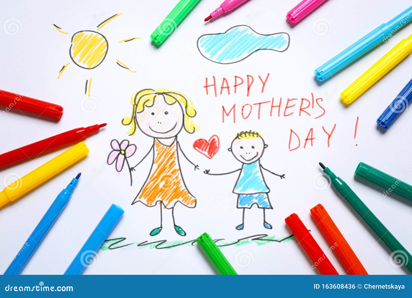 Kids Drawing. The Mother's Day vector heart art happy Stock Vector Image &  Art - Alamy
