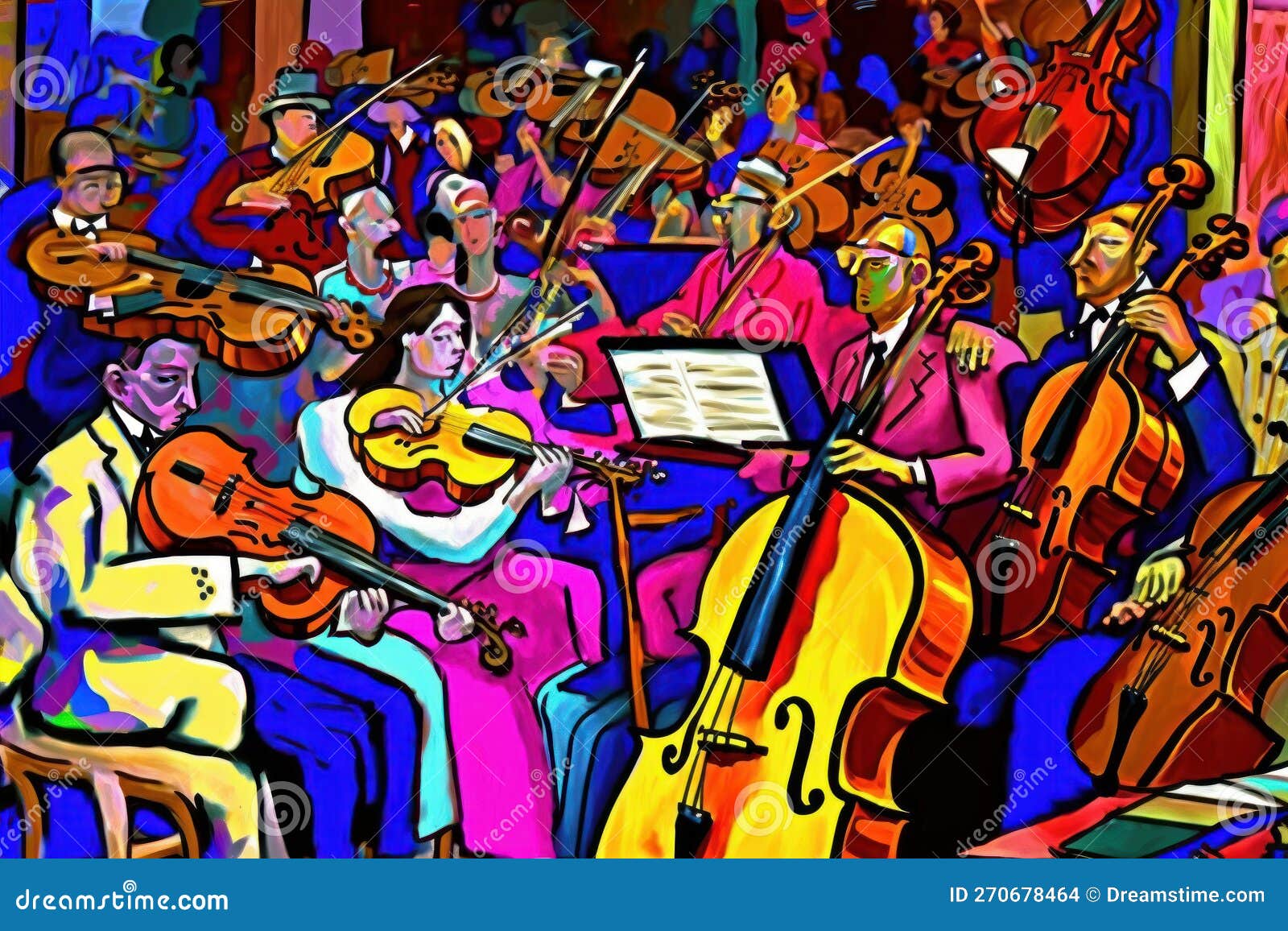 Drawing of a Musical Orchestra, Picasso Style. Created with Generative