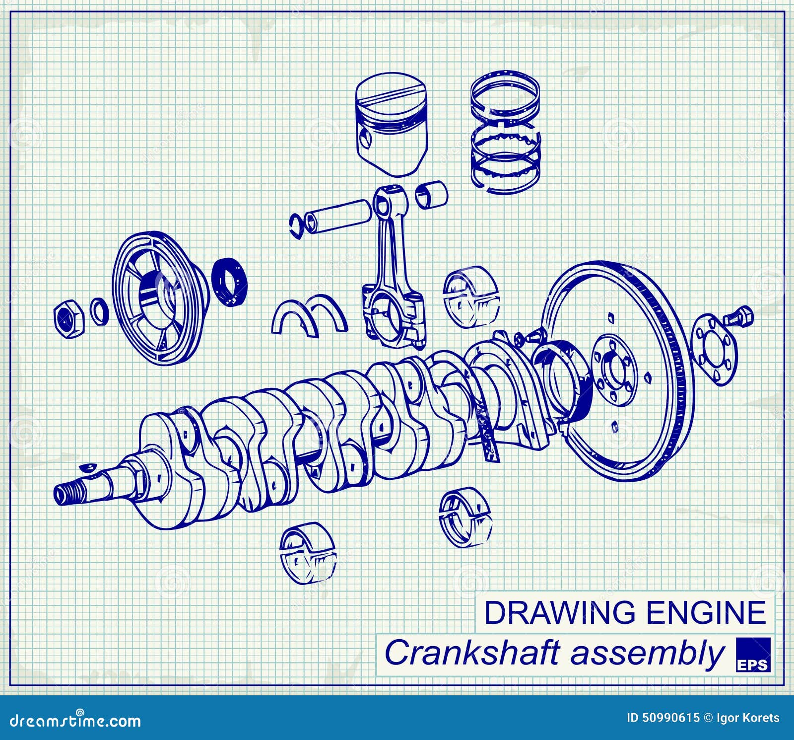 Drawing Old Engine, Crankshaft Assembly Stock Vector Illustration of