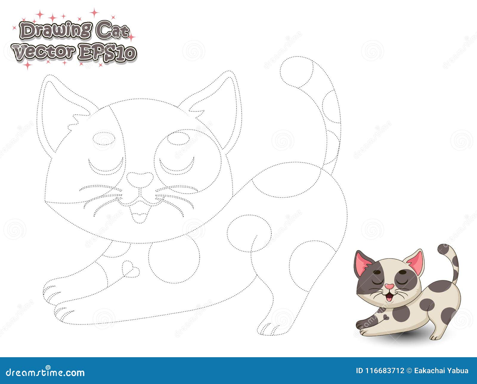 Drawing and Paint Cute Cartoon Cat. Educational Game for Kids