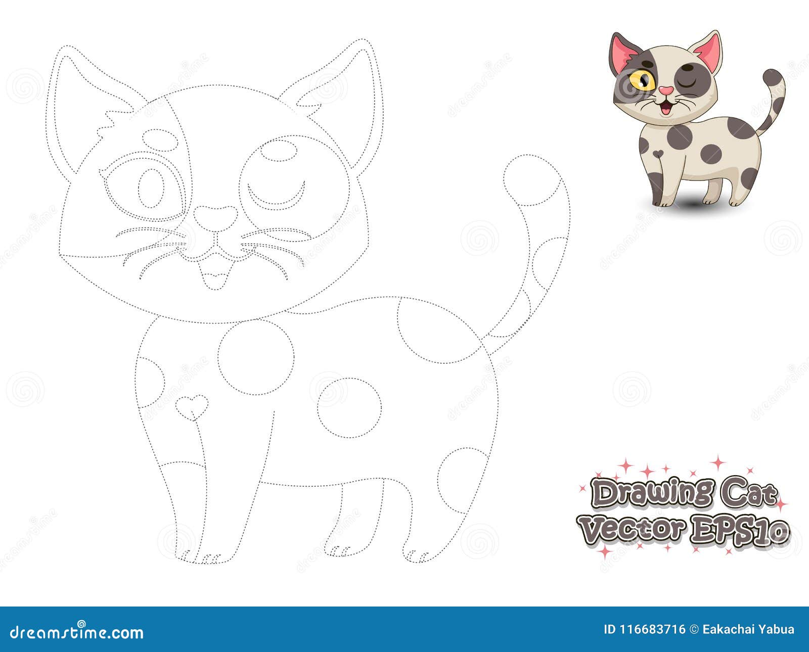 Drawing and Paint Cute Cartoon Cat. Educational Game for Kids