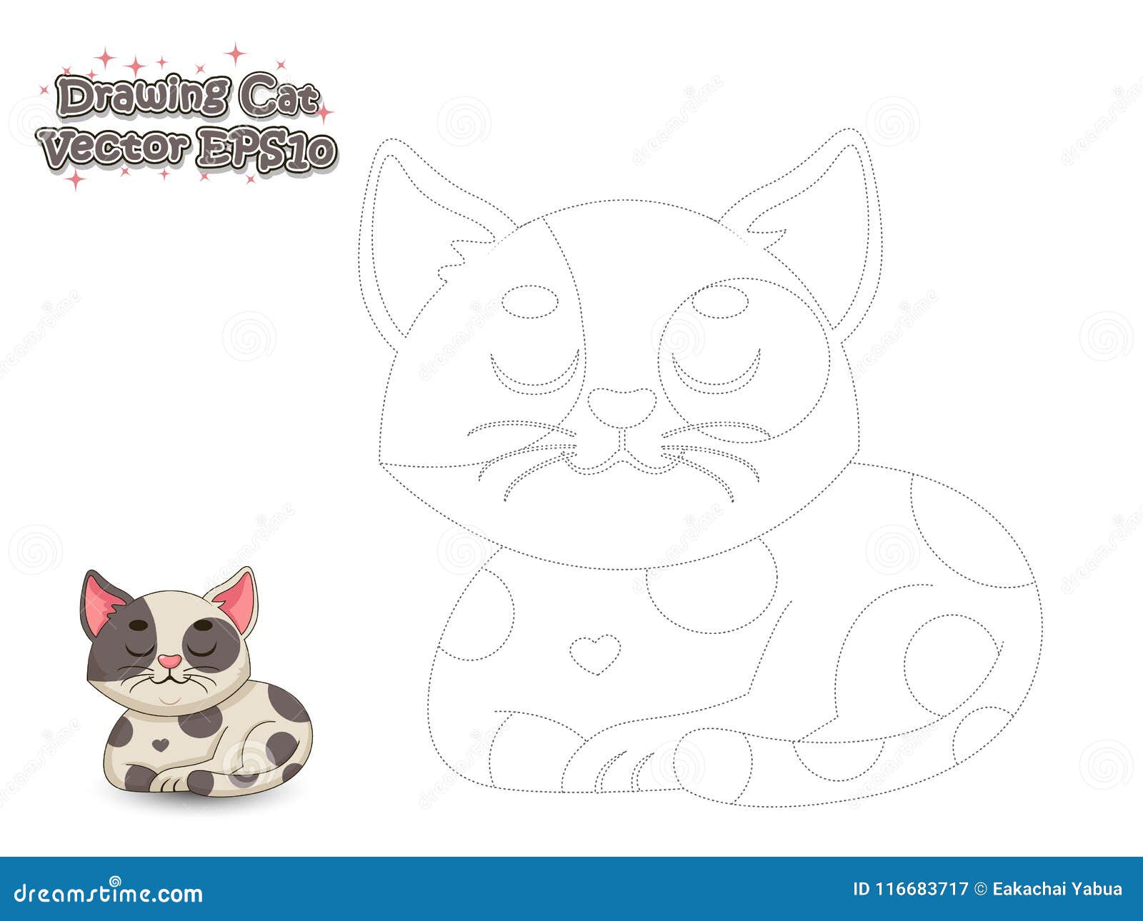 Drawing and Paint Cute Cartoon Cat. Educational Game for Kids