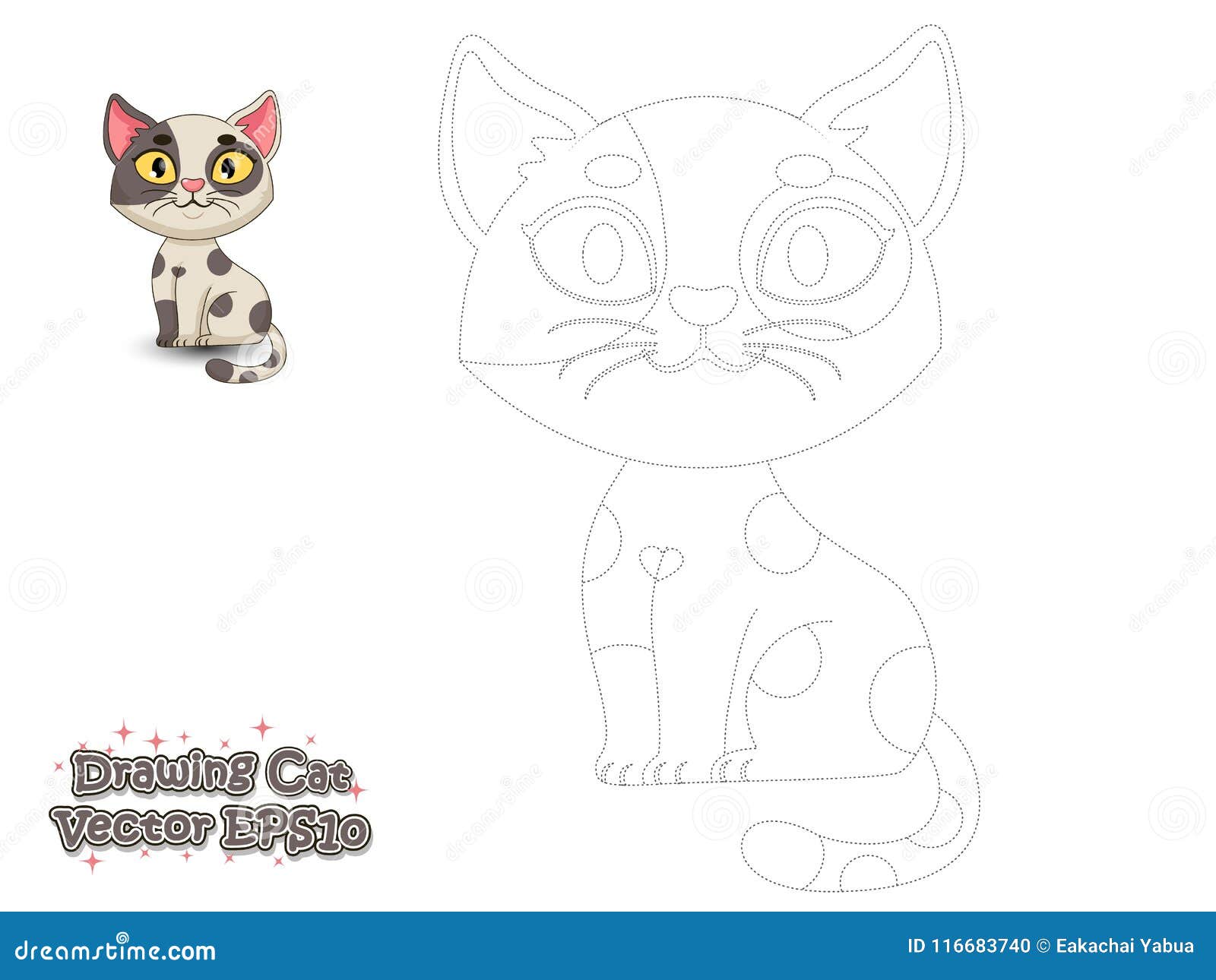 Drawing and Paint Cute Cartoon Cat. Educational Game for Kids Stock Vector  - Illustration of funny, frames: 116683740