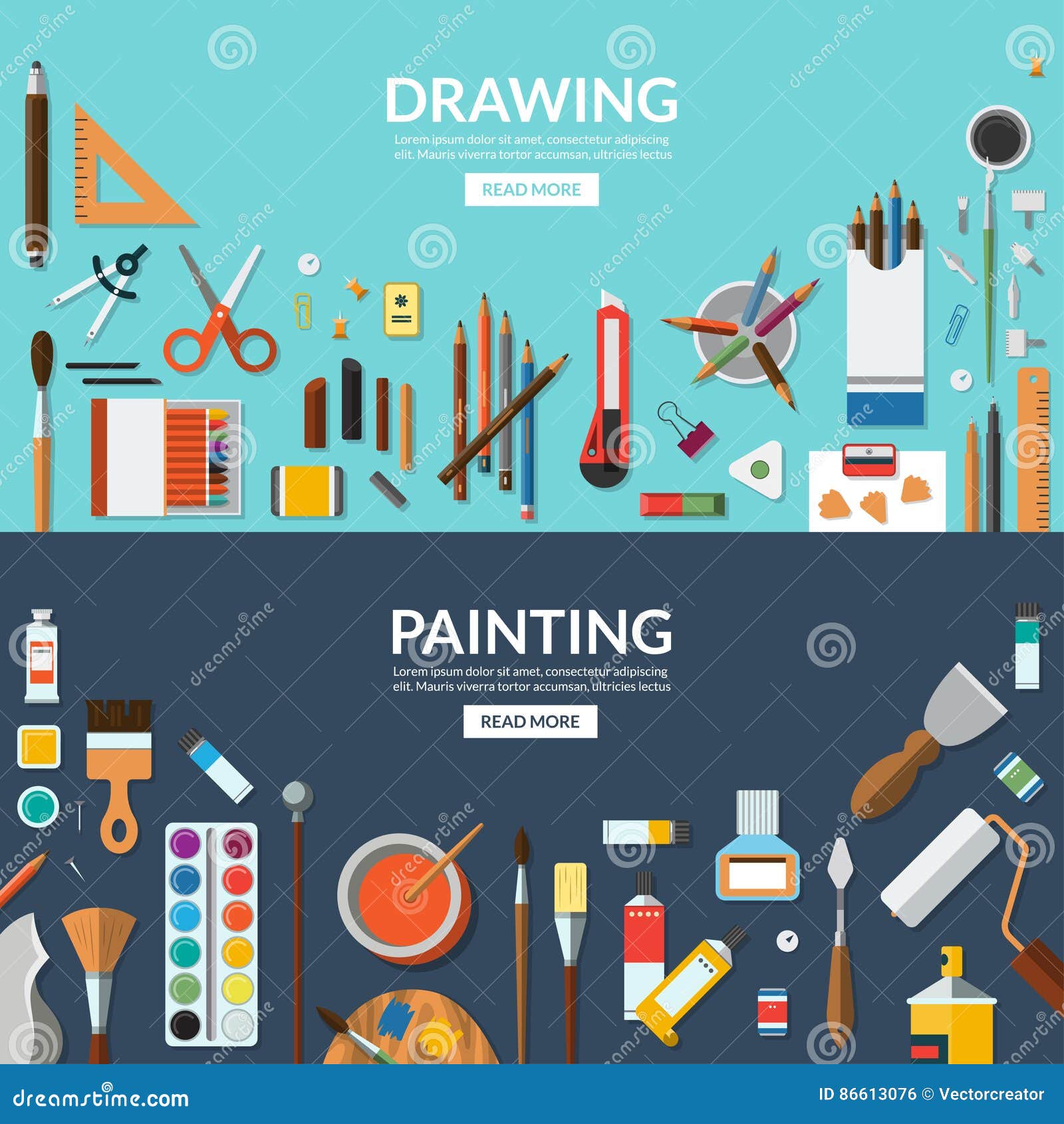 Free Vector  Different art supplies vector illustrations set. tools and  equipment for painting and drawing: paint tubes, brushes, pencils,  watercolor isolated on white background. art, craft, creativity concept