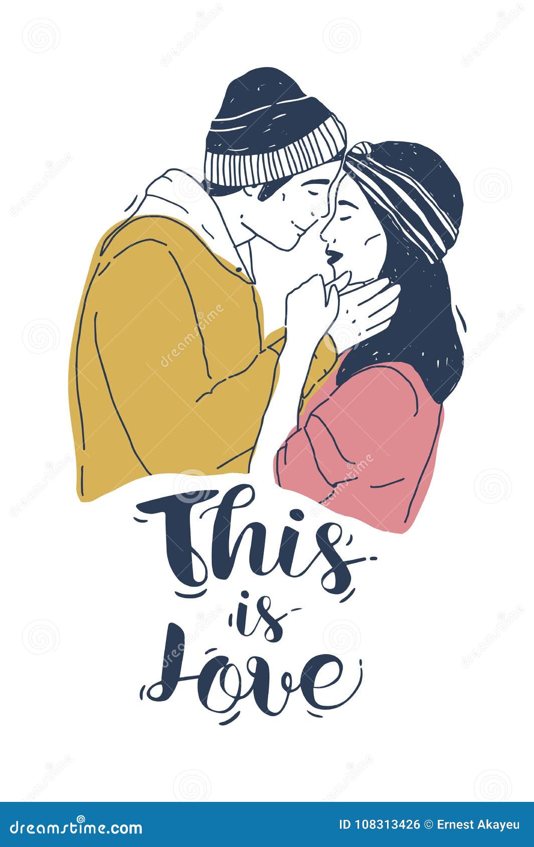 Cinema Kiss - Love Art Illustration Romance Lovers Relationship Couple  Drawing Kiss Movie