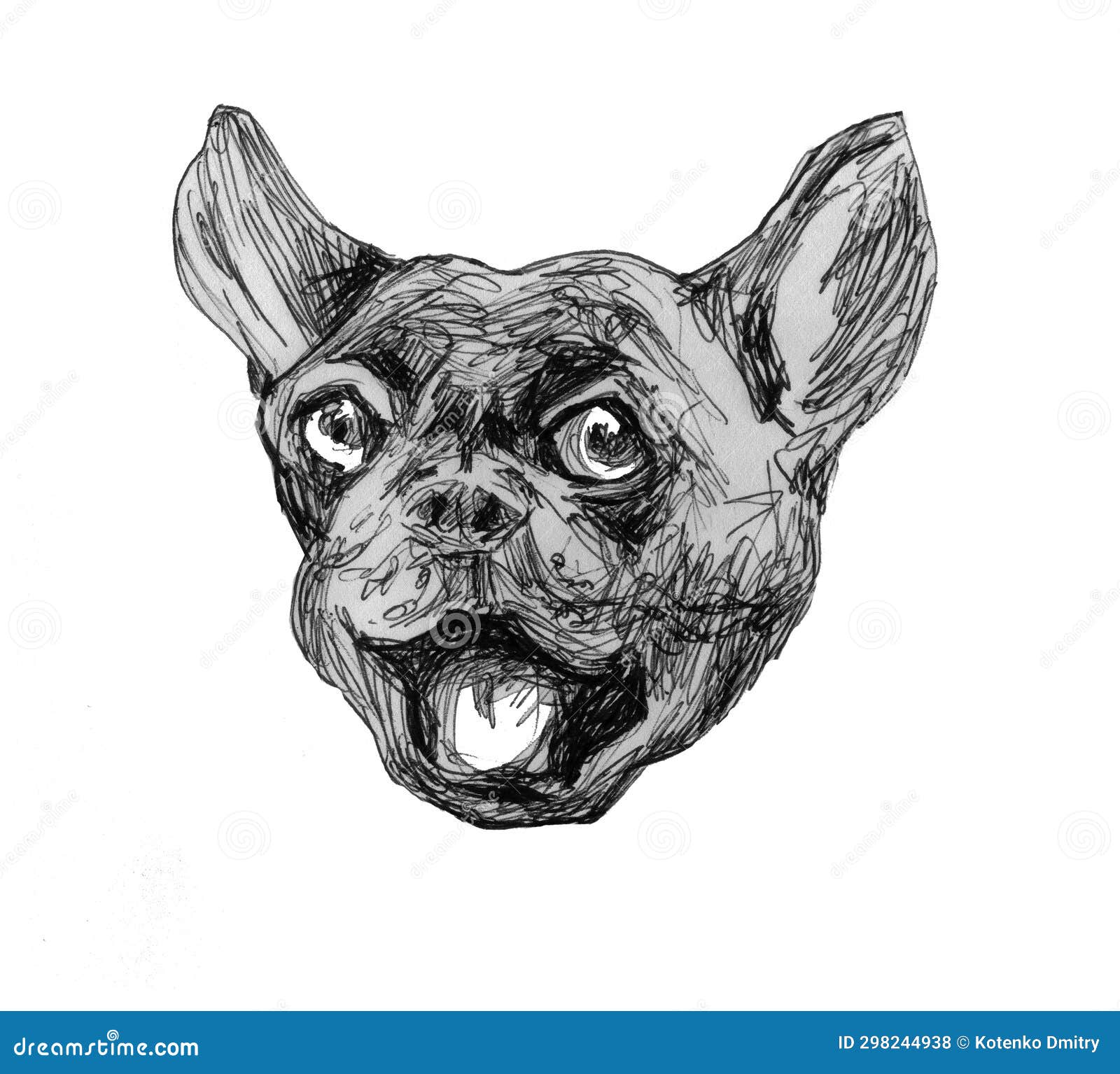favorite pet. french bulldog smiles.ink drawing.
