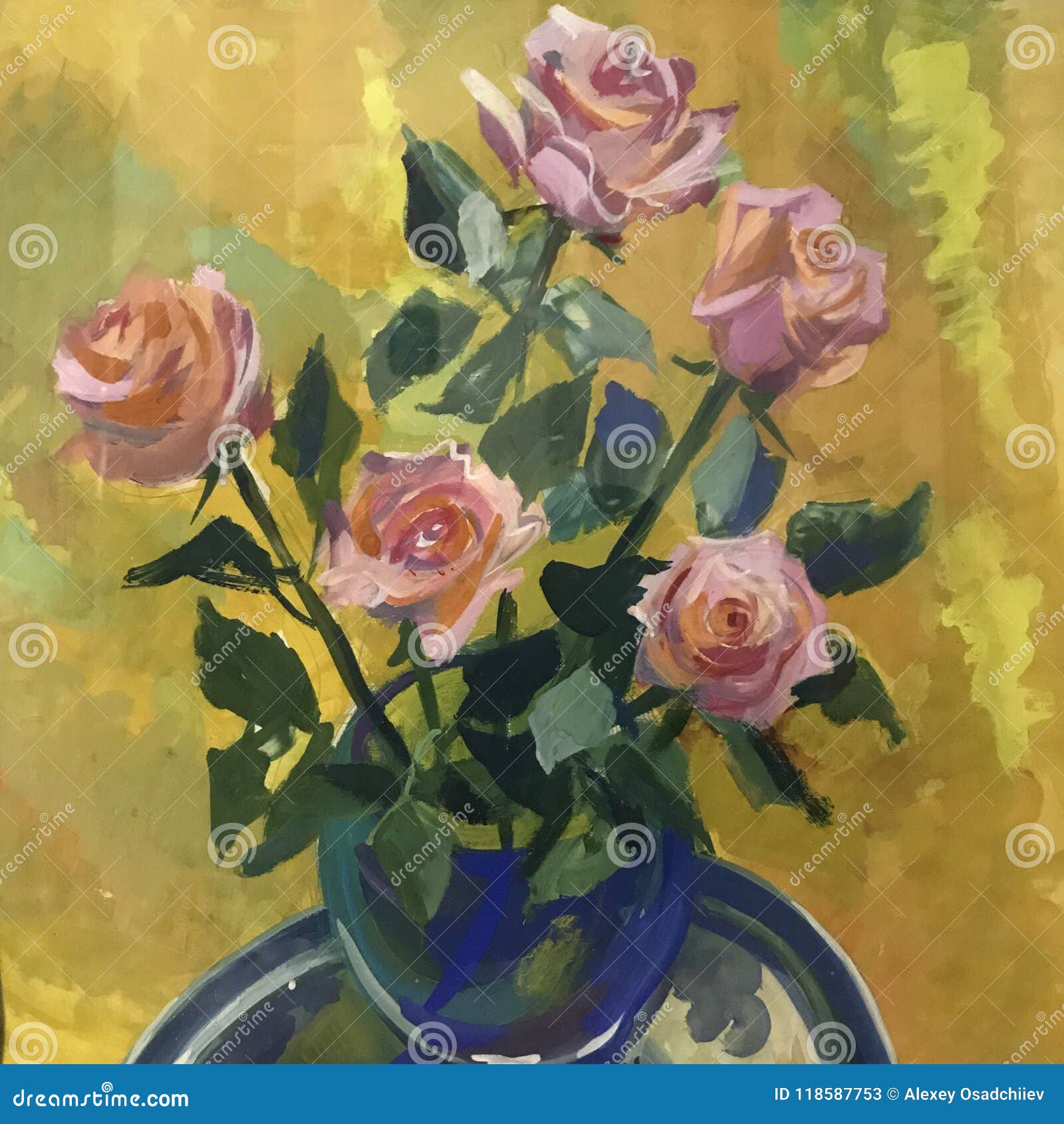 Pink roses bouquet still life bright oil painting 14x14