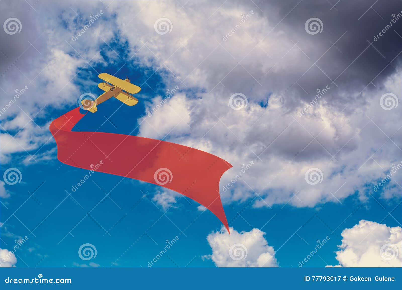 Drawing Plane with Banner on Sky Image Background Stock Illustration