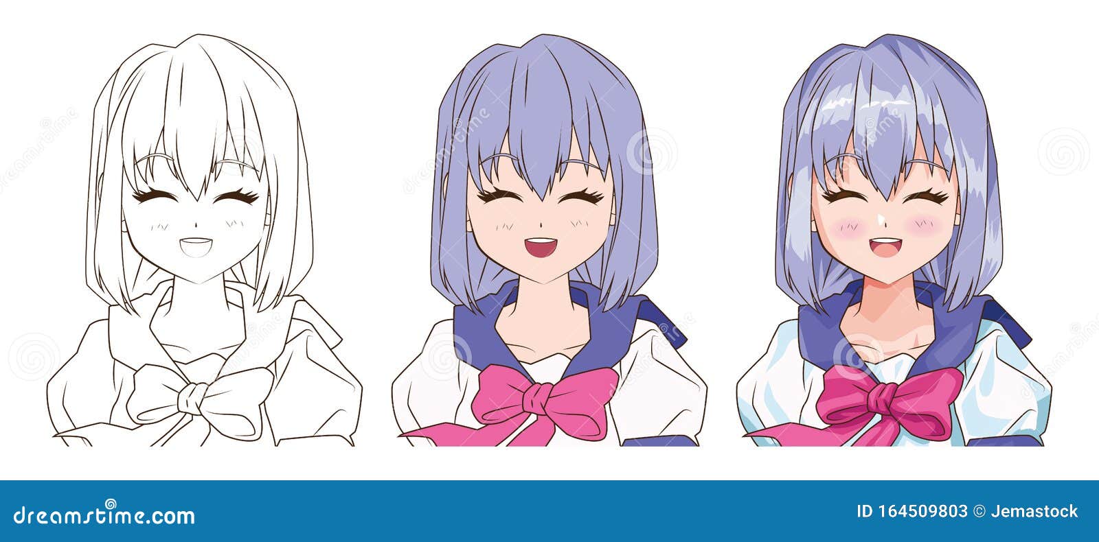 Drawing Process of Young Woman Anime Style Character Stock Vector