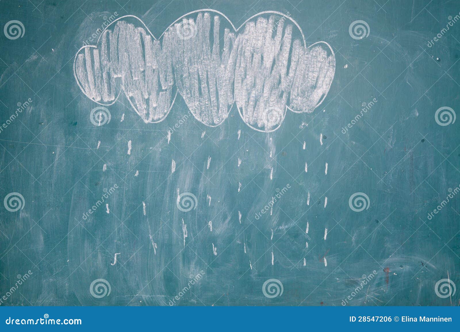 Drawing Of Rain Falling From Cloud On Chalkboard Stock Illustration