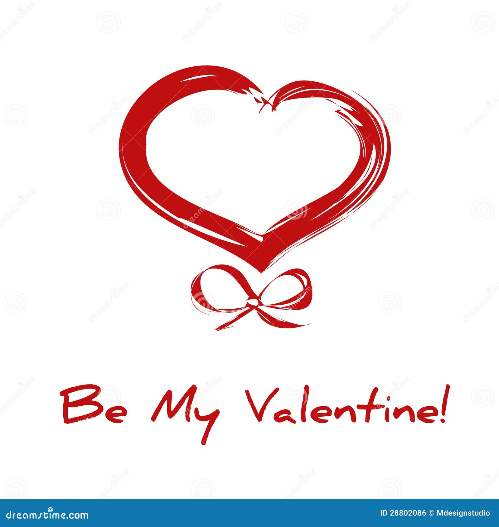 Drawing Red Valentine Heart with Ribbon Stock Illustration