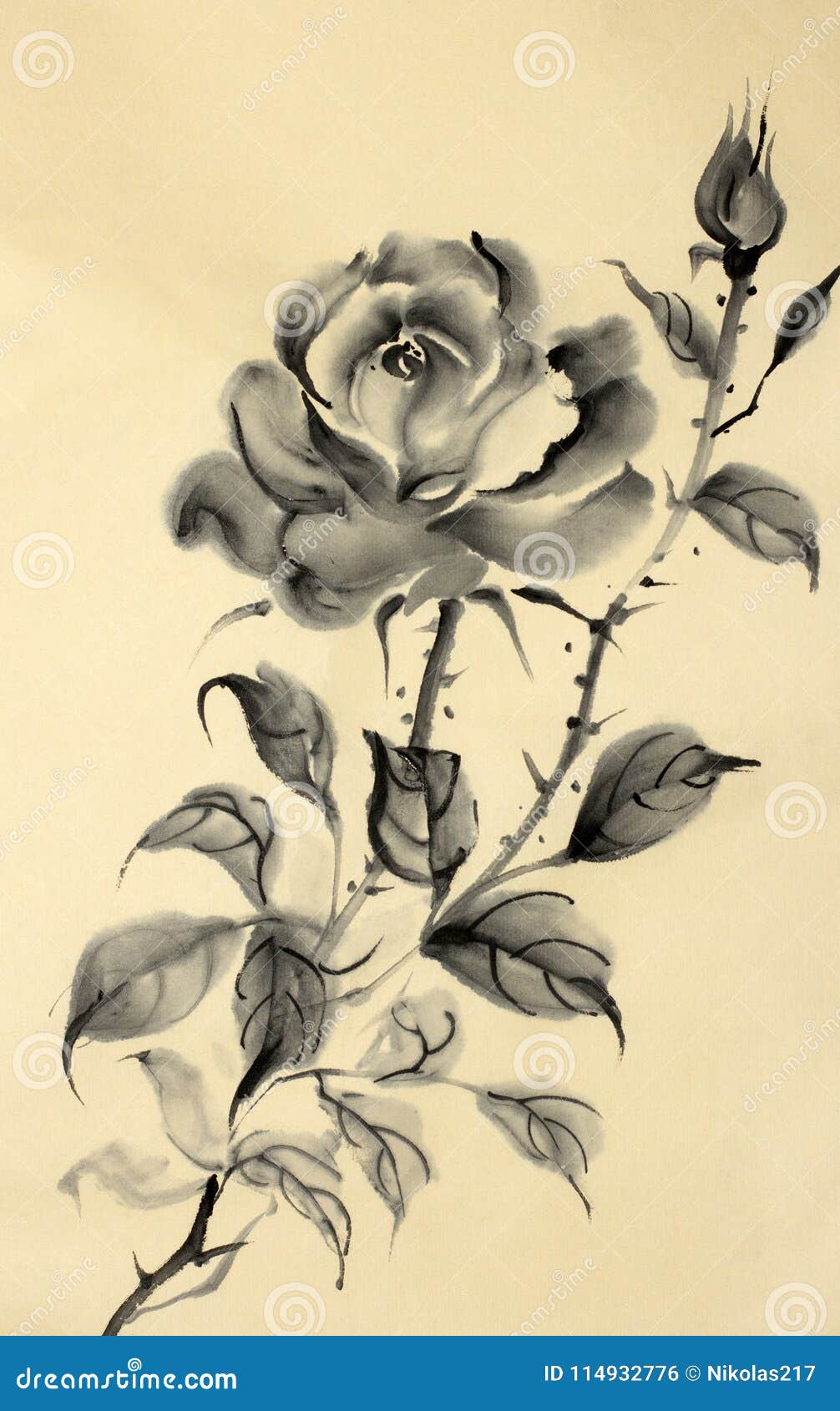 Drawing Of A Rose On A Gold Background RoyaltyFree Stock Image