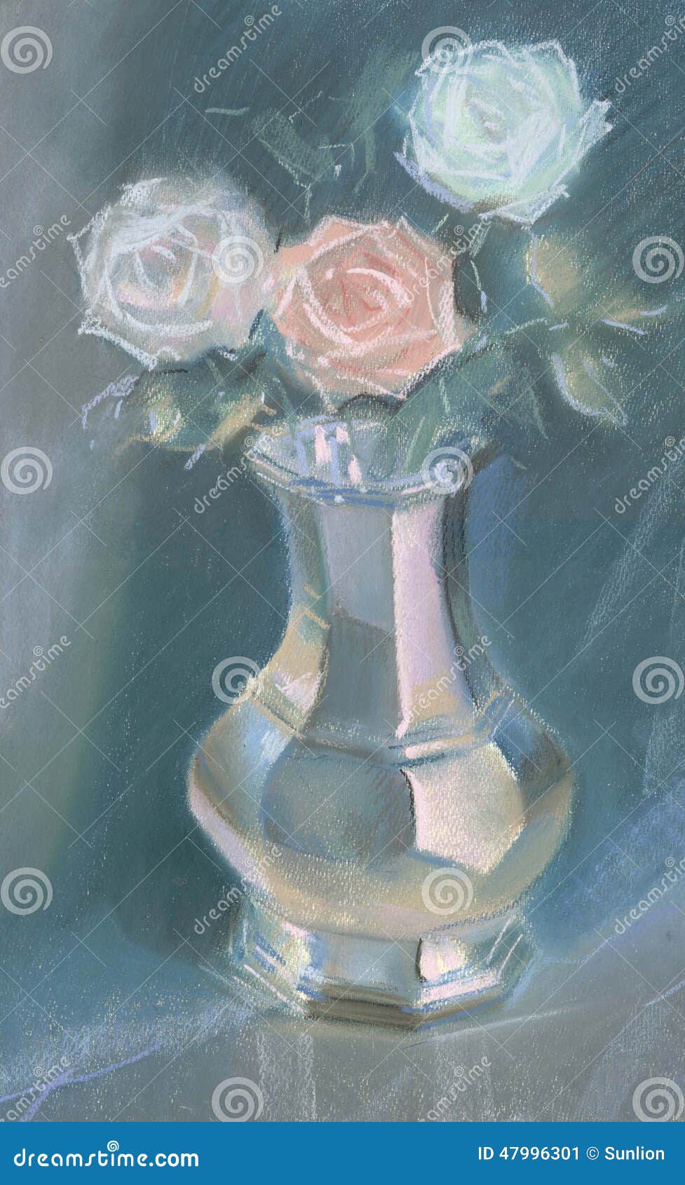 Drawing of Roses in a Vase by Pastel Stock Illustration Illustration