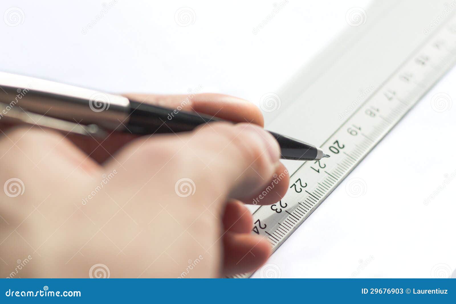 Drawing by a Ruler with Hand Stock Image - Image of assess, artist