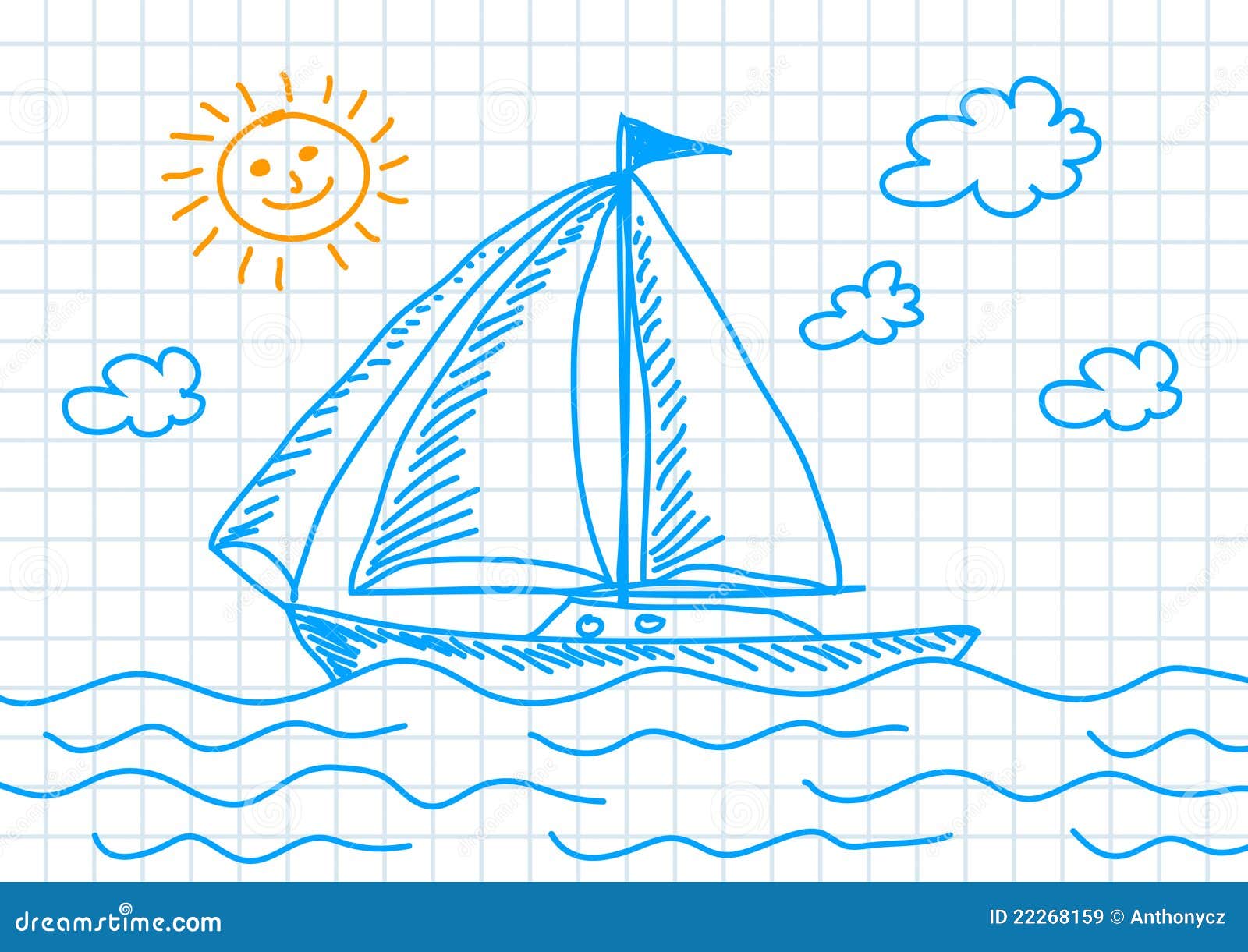 Drawing Of Sailboat Royalty Free Stock Images - Image: 22268159