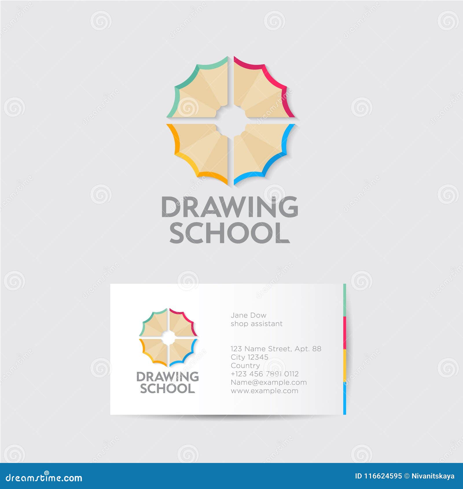 Drawing School Logo And Identity Creativity Emblems Multi Colored Pencil Shavings Like A Flower Stock Vector Illustration Of Yellow Emblem