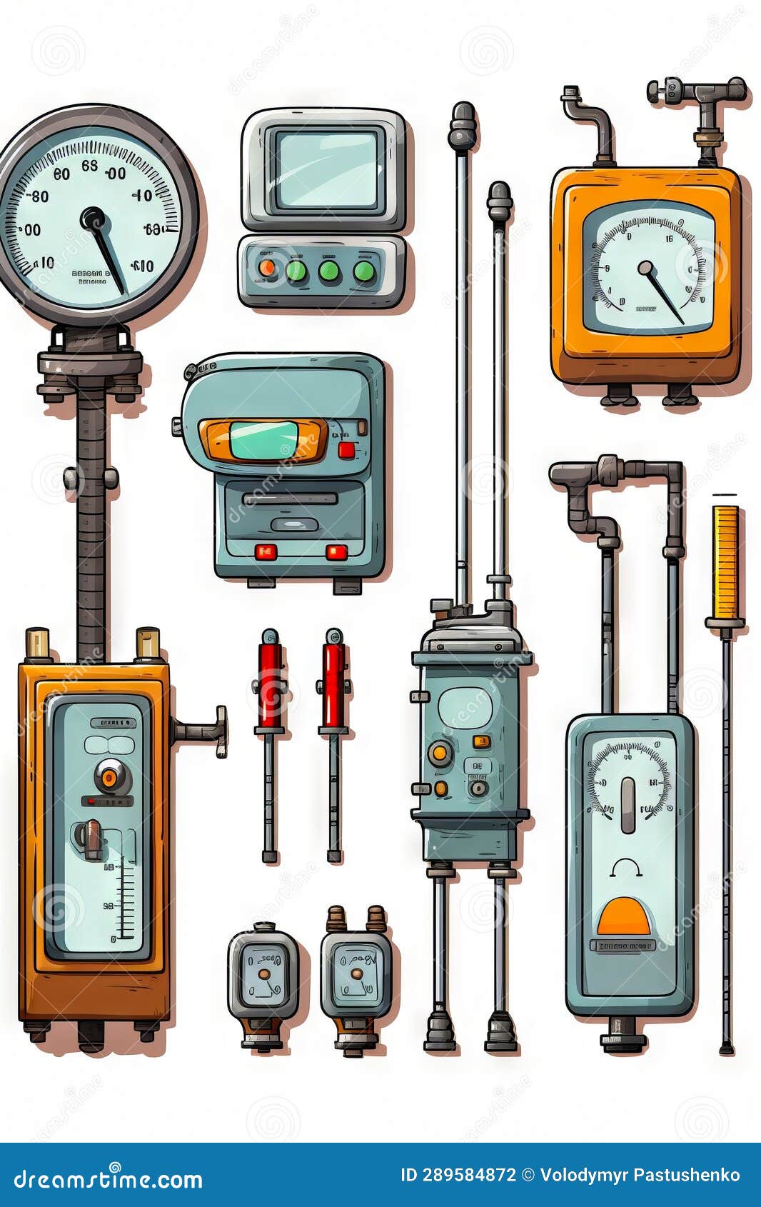 Drawing of Set of Gauges and Valves and Gauges. Generative AI Stock