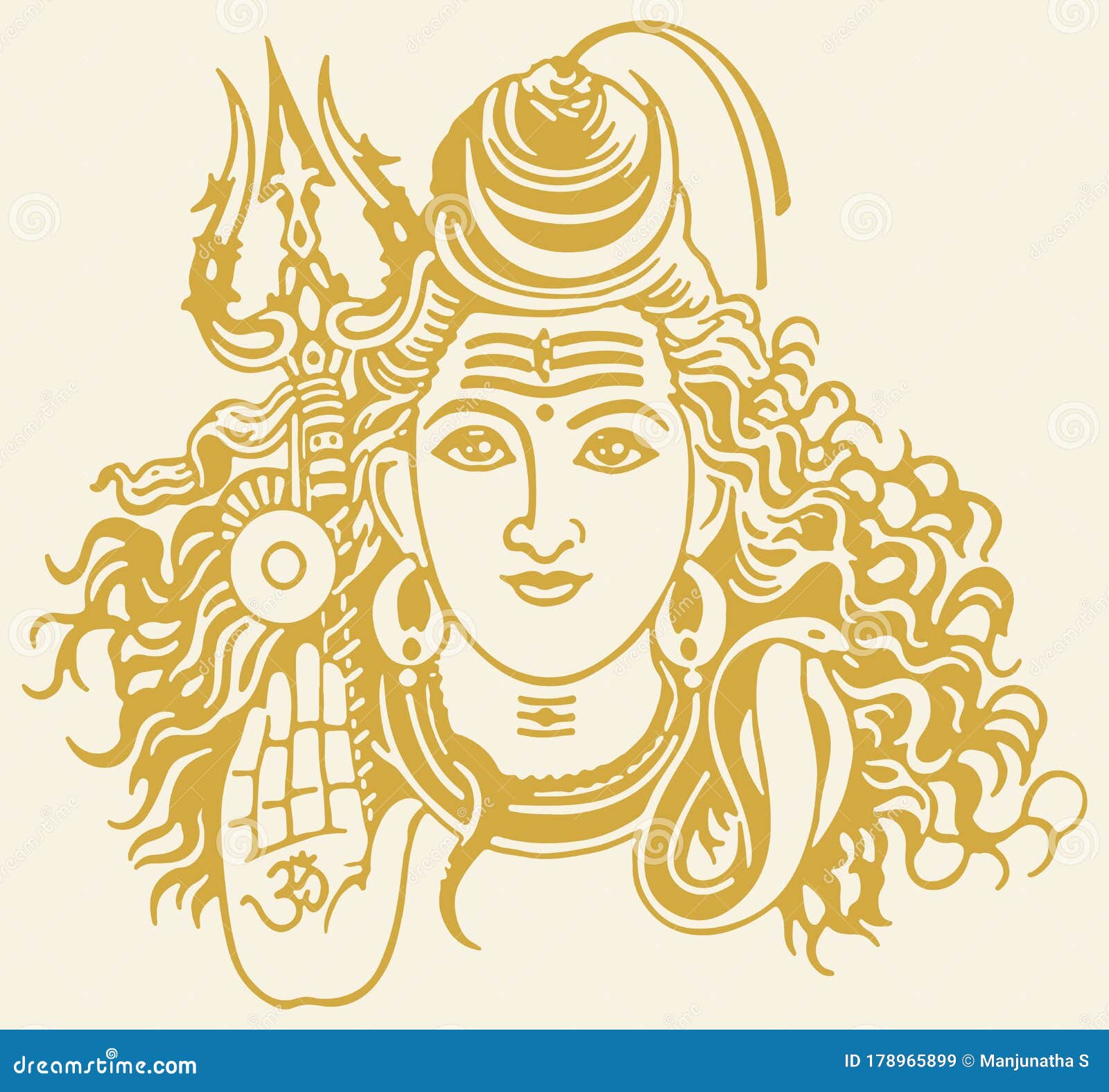 Drawing or Sketch of Closeup Lord Shiva Head and Face with Cobra and