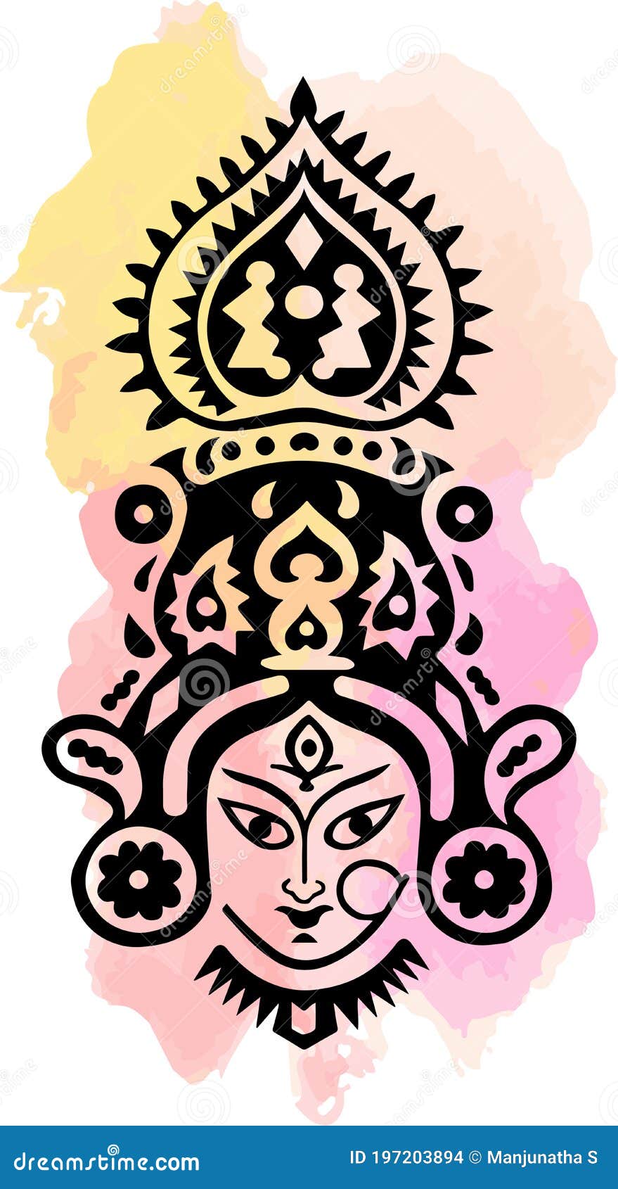 Sketch of Goddess Durga Maa or Durga Closeup Face Design Element ...