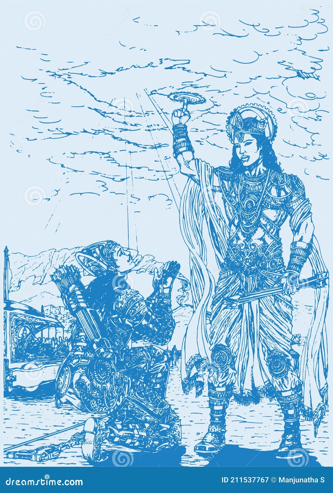 Sketch of the Hindu Epic Mahabharata`s Lord Krishna Showing Vishwaroopa