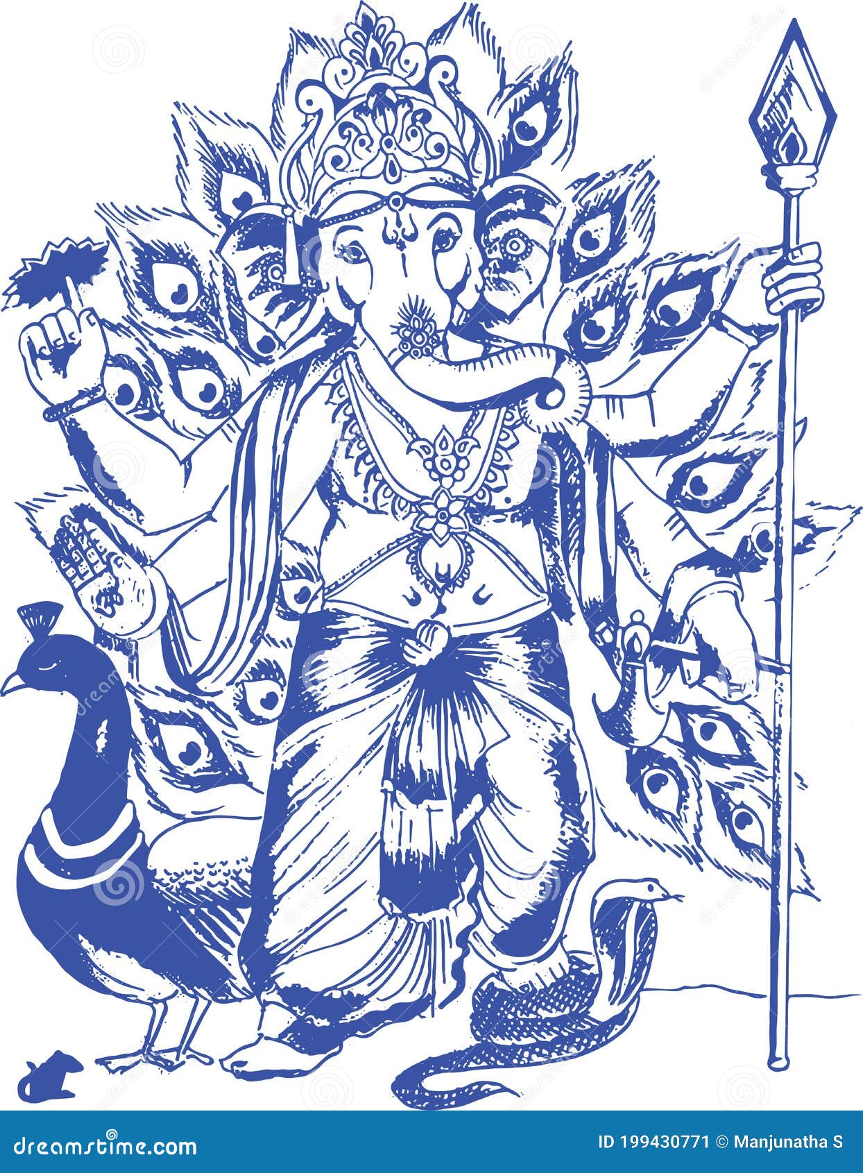 Drawing Sketch Hindu God Lord Ganesha Ganpati Creative Outline Editable  Stock Vector by manjunaths88gmailcom 419781656