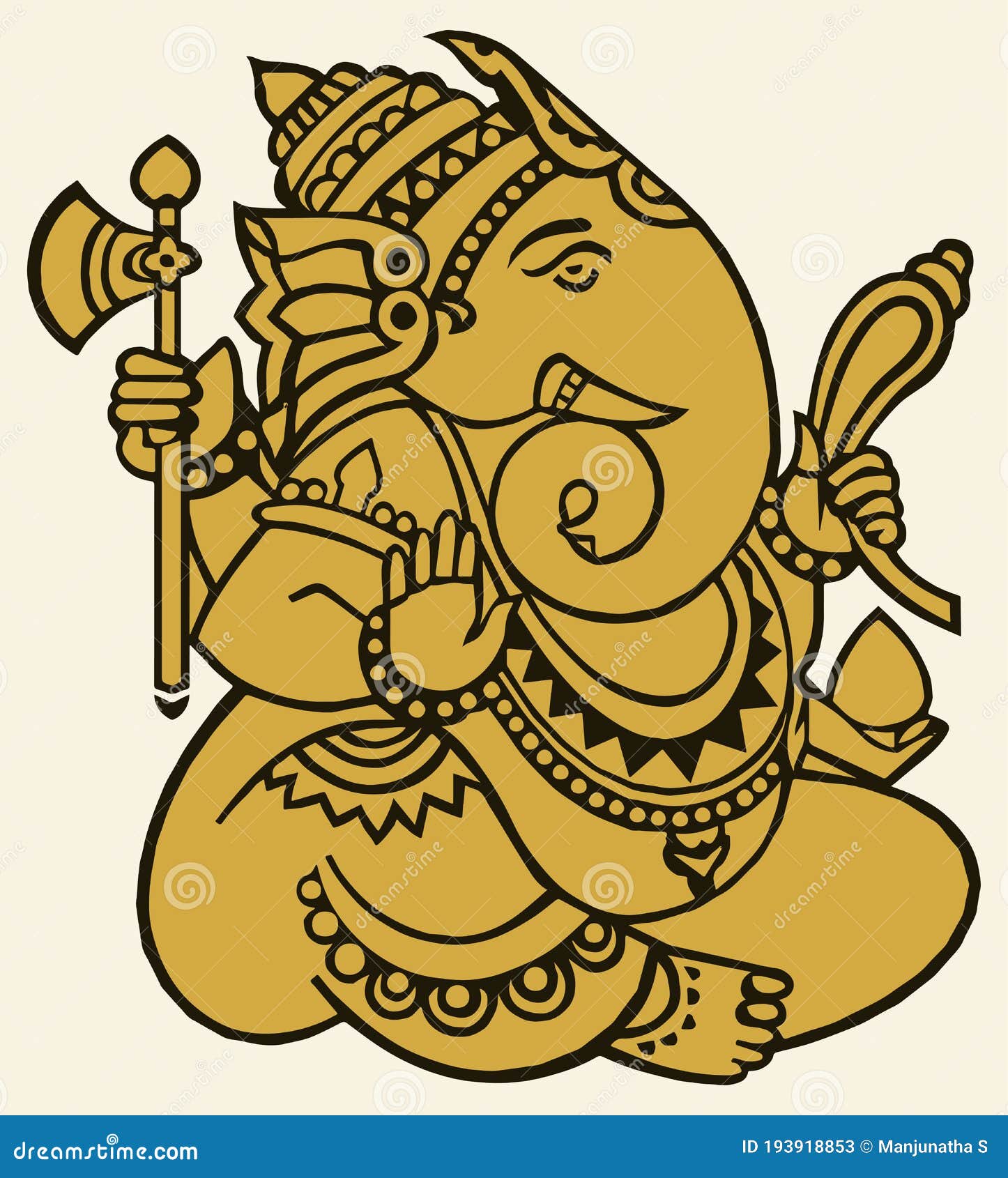 Drawing of Lord Ganesha and Mouse Outline Editable Vector Illustration ...