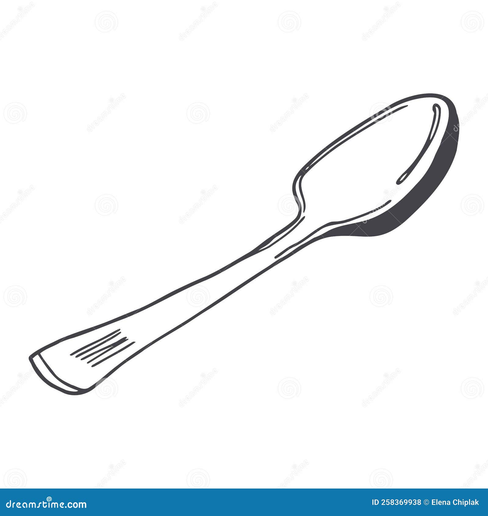 Drawing of a Spoon, Illustration, Vector on White Background Stock