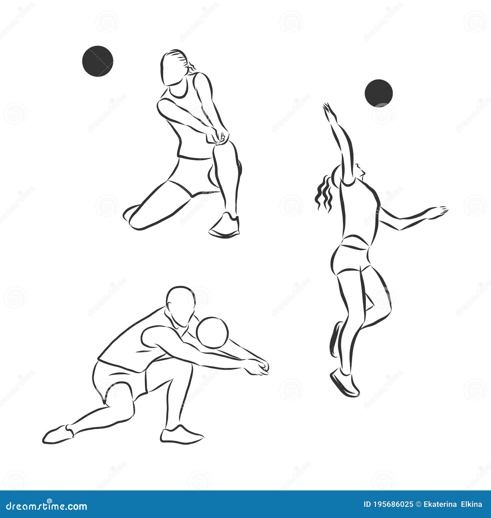 Drawing of Sport Element .Vector, Volleyball Player, Volleyball, Vector ...