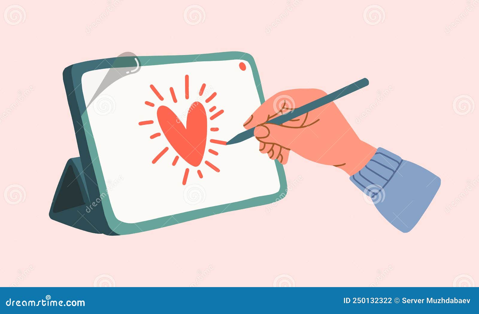 Drawing on Tablet Concept in Flat Style for Print and Decoration