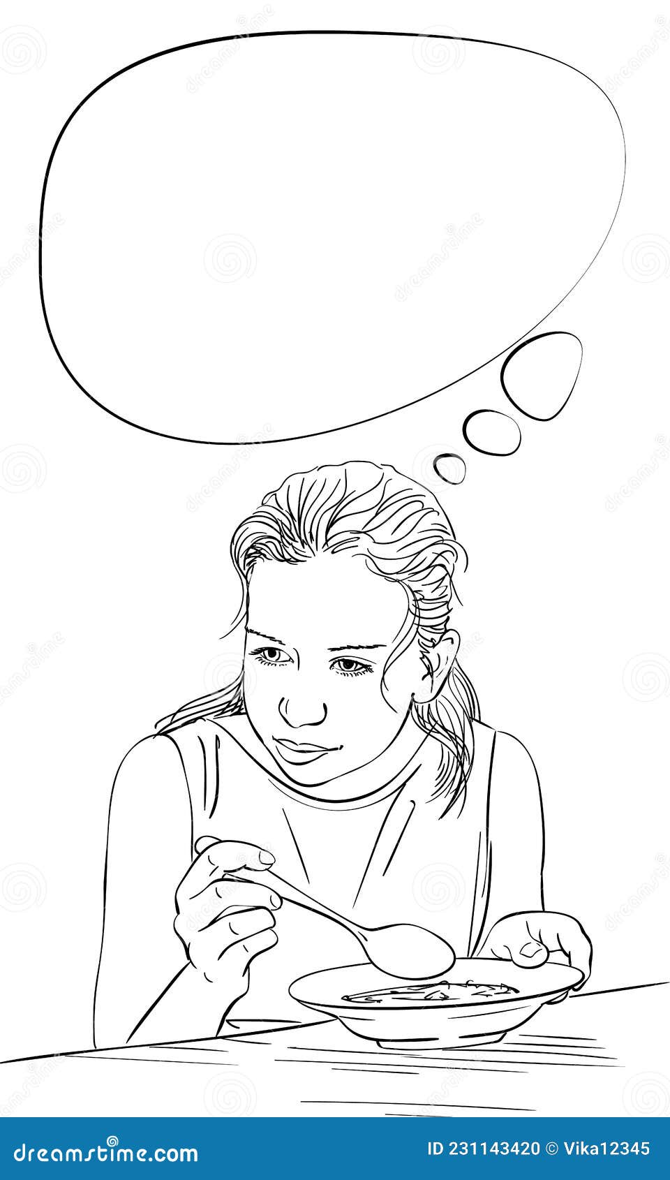 Hand drawing teen girl standing and thinking Vector Image