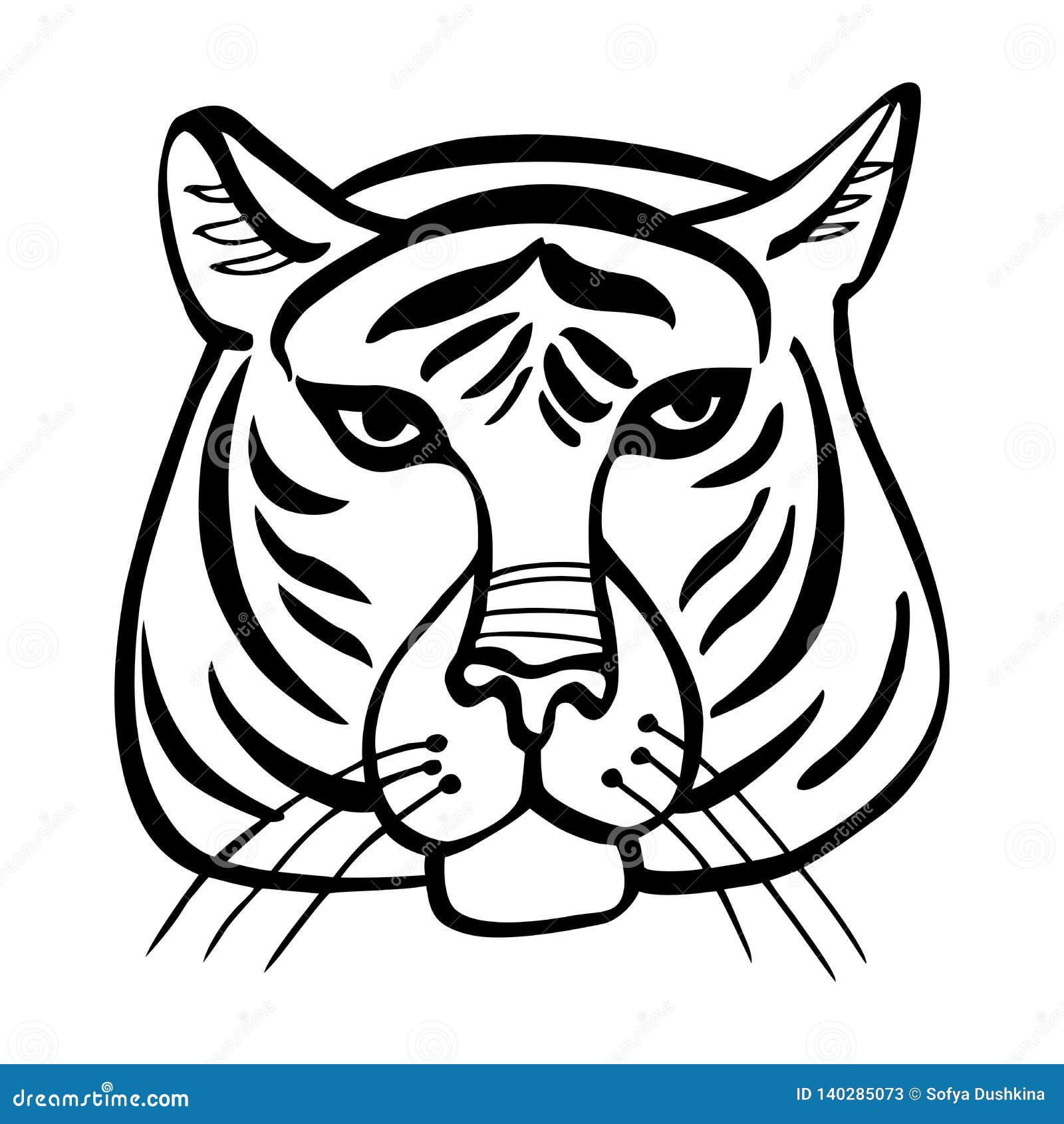 Black and White Wild and Free Tiger`s Face. Vector Illustration Stock