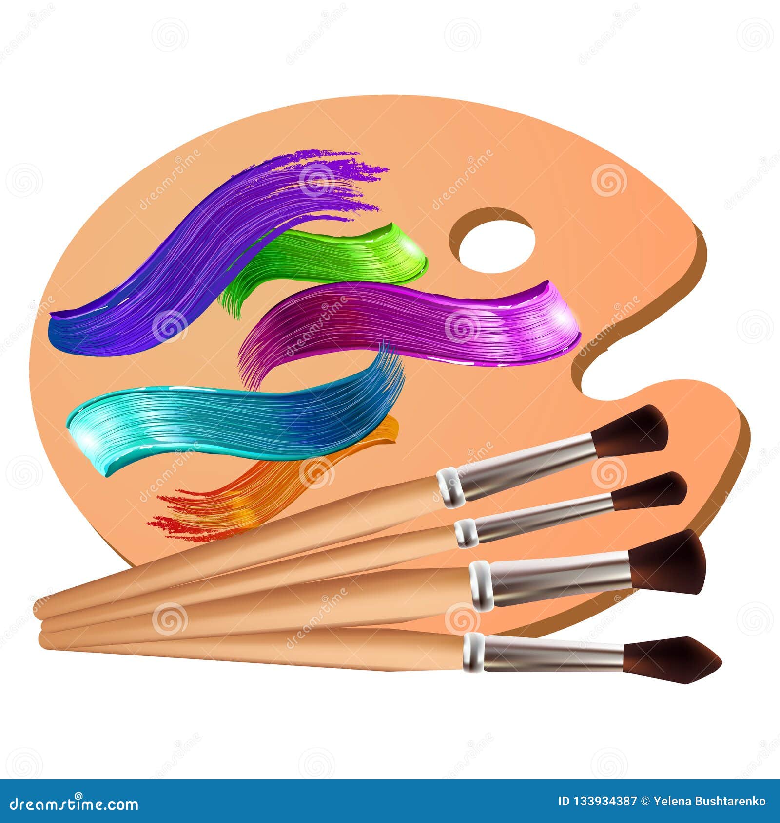 Drawing Tools Cartoon Elements Colorful Vector Concept. Art Supplies:  Palette, Brushes, Watercolor Background Stock Vector - Illustration of  blot, artistic: 133934387