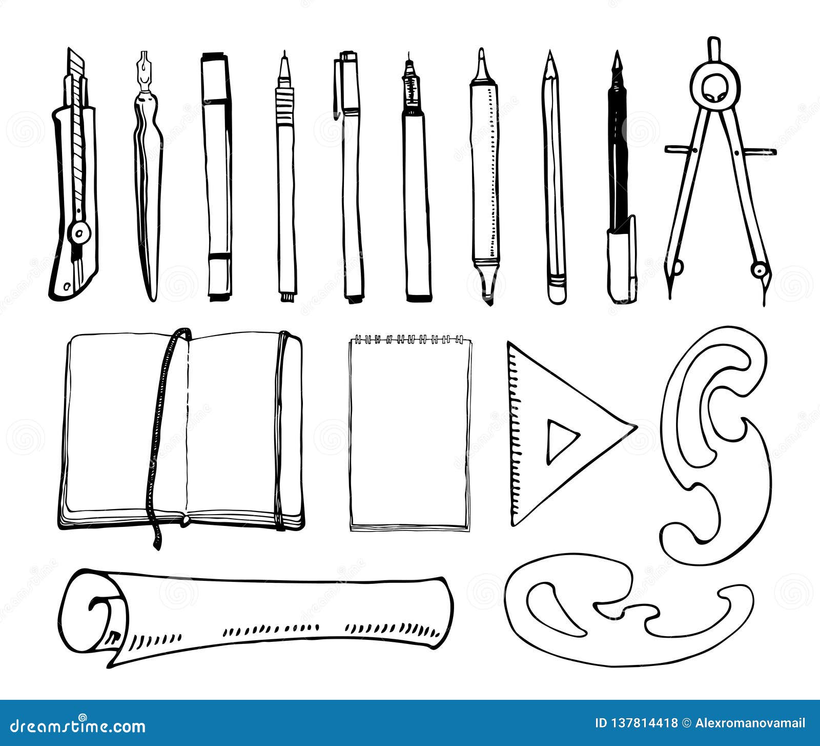 Drawing Tools. Set of Hand Drawn Sketch Vector Artist Materials Stock  Vector - Illustration of creative, artist: 137814418