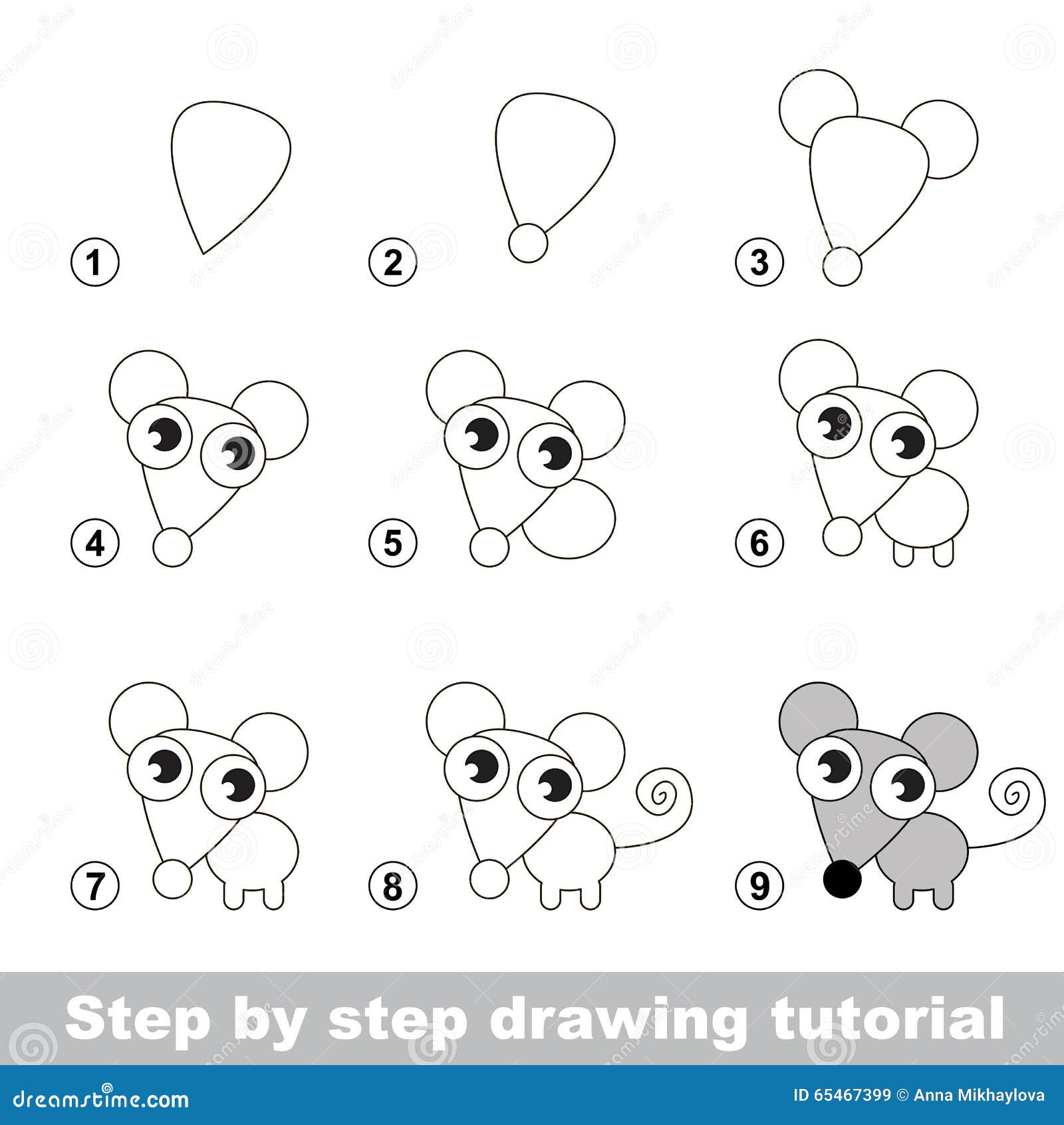 Drawing lesson for children how draw a mouse Vector Image