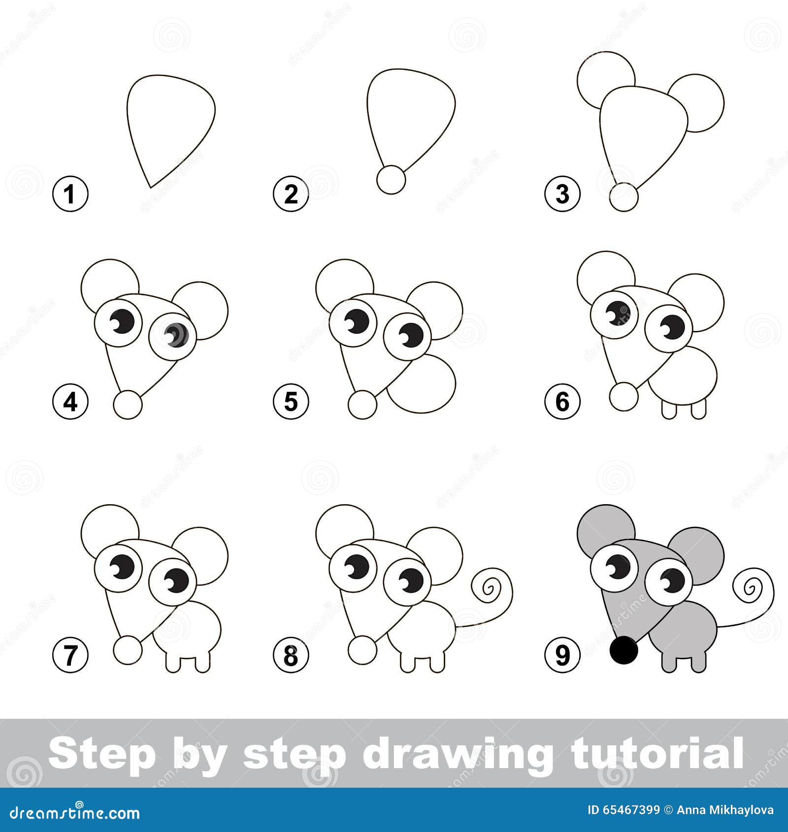 Drawing Tutorial. How To Draw a Little Mouse Stock Vector ...