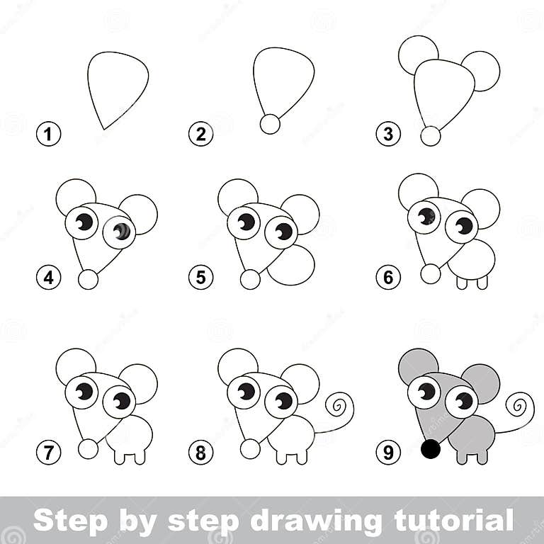 Drawing Tutorial. How To Draw a Little Mouse Stock Vector ...