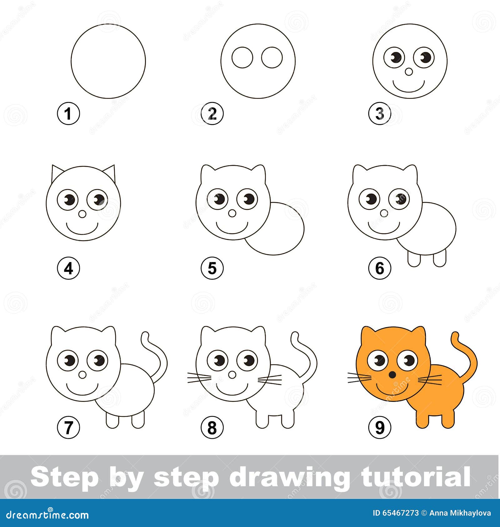 Drawing Tutorial. How To Draw a Small Kitten Stock Vector ...