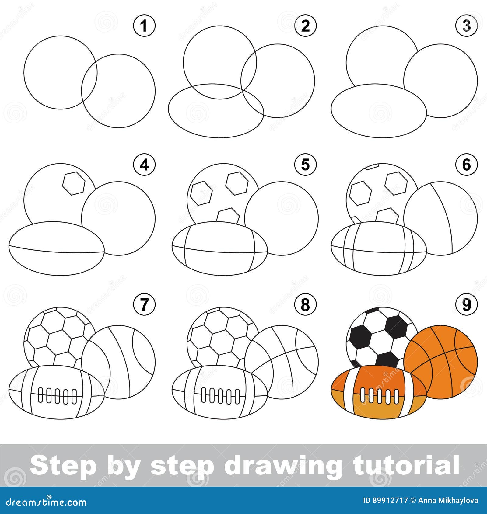 Drawing Tutorial For Preschool Children Stock Vector