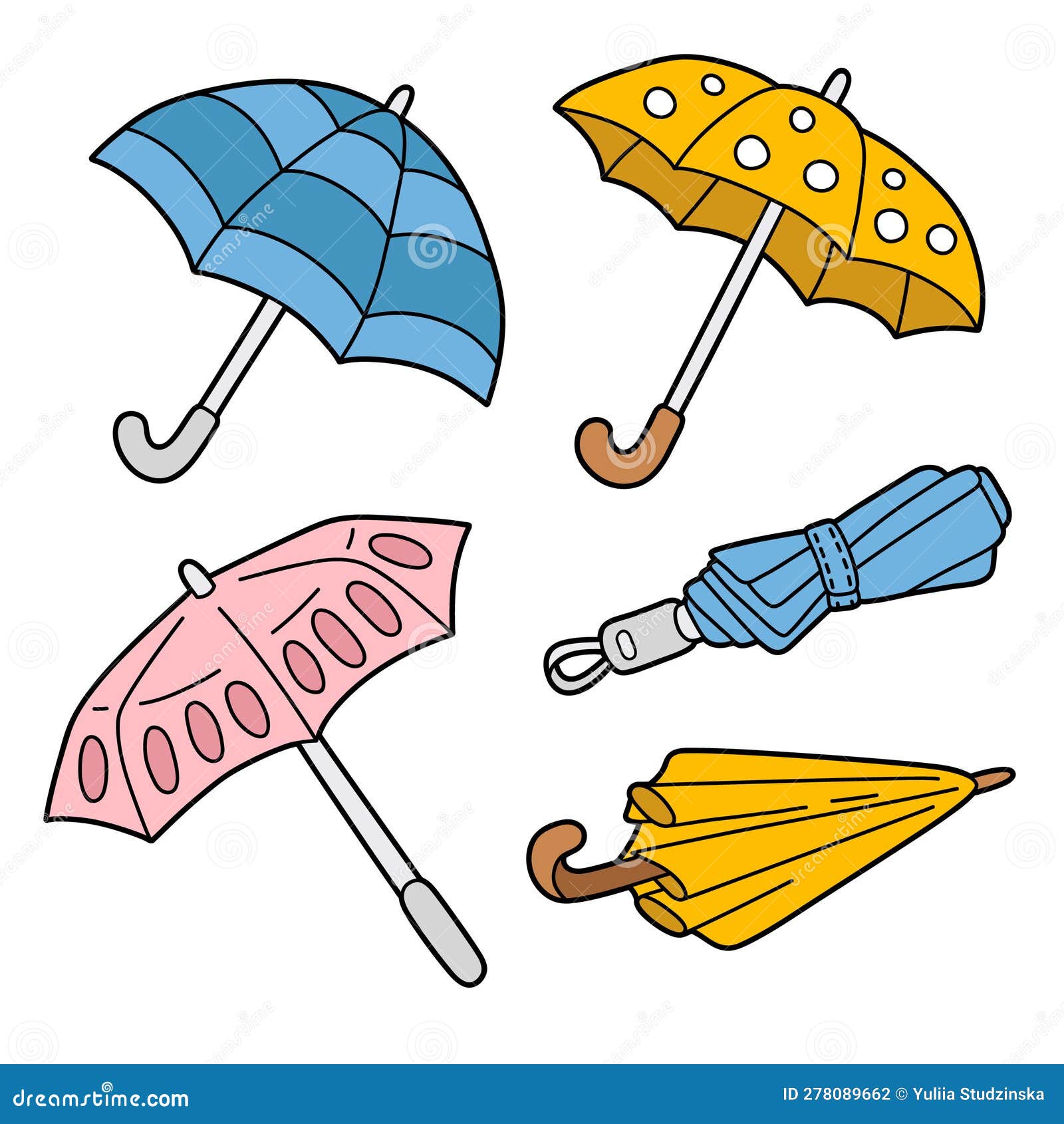 A Drawing Vector Set of Cartoon Umbrellas Stock Vector Illustration