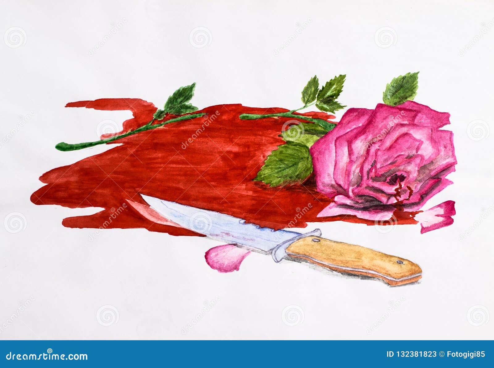 Drawing Watercolor Rose Flower And A Knife In The Blood A Pool Of Blood Stock Illustration Illustration Of Brush Cartoon 132381823