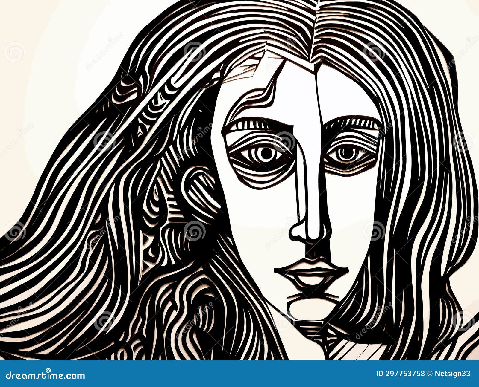 A Drawing of a Woman_S Face - Bust of 25 Year Old Woman Lino Cut Stock ...