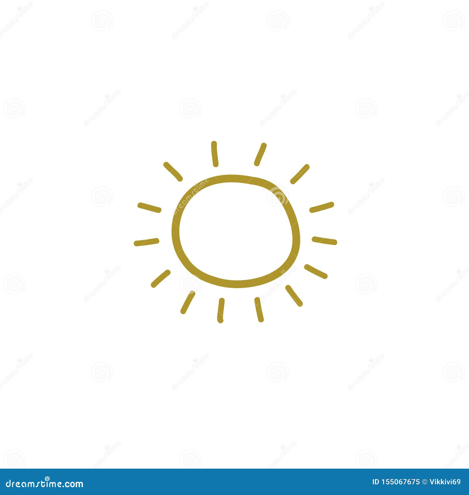 A Drawing of Yellow Sun in the Style of a Doodle. Linear Handdrawn