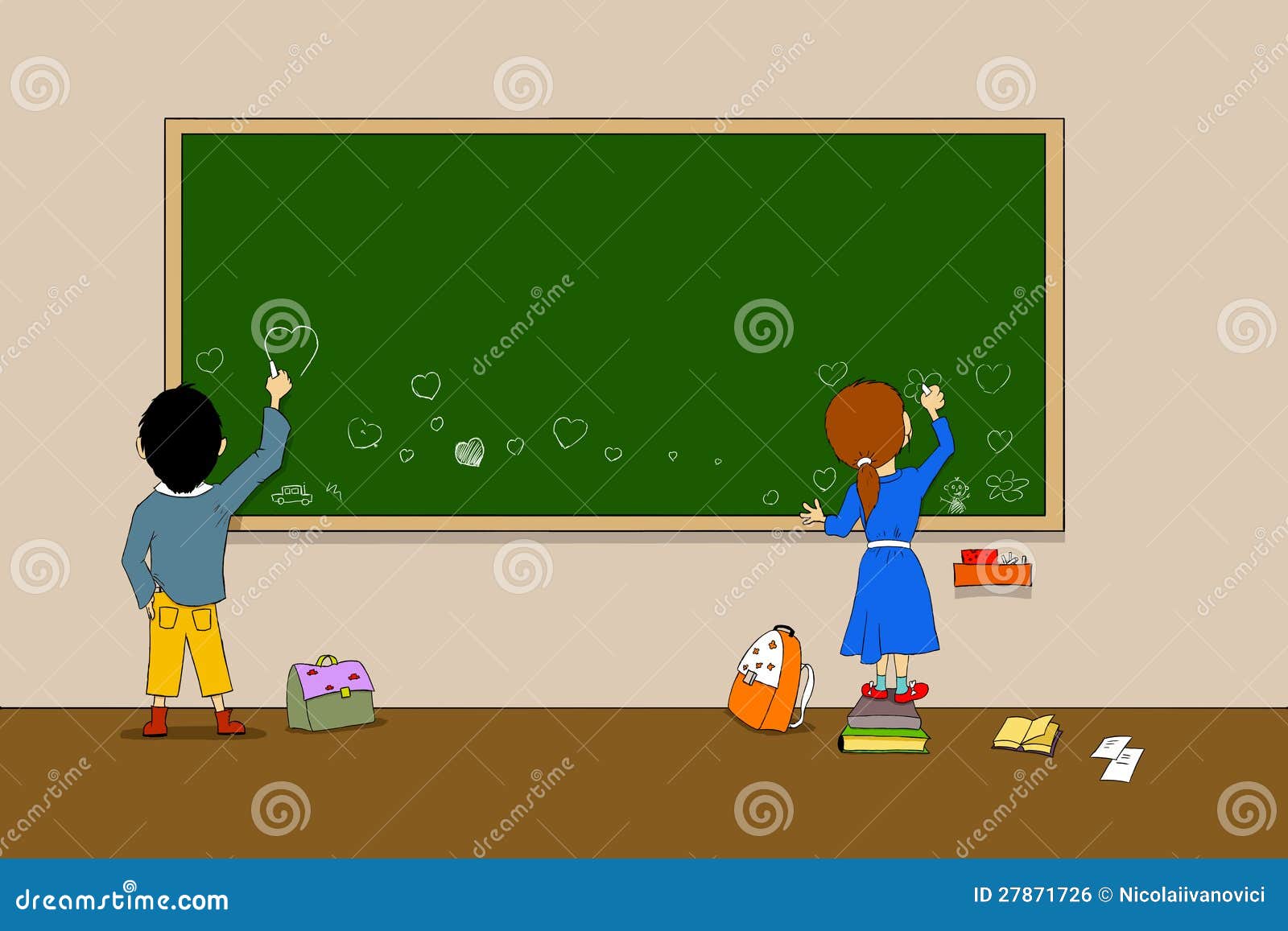 Drawings on blackboard stock illustration. Illustration of youth 27871726