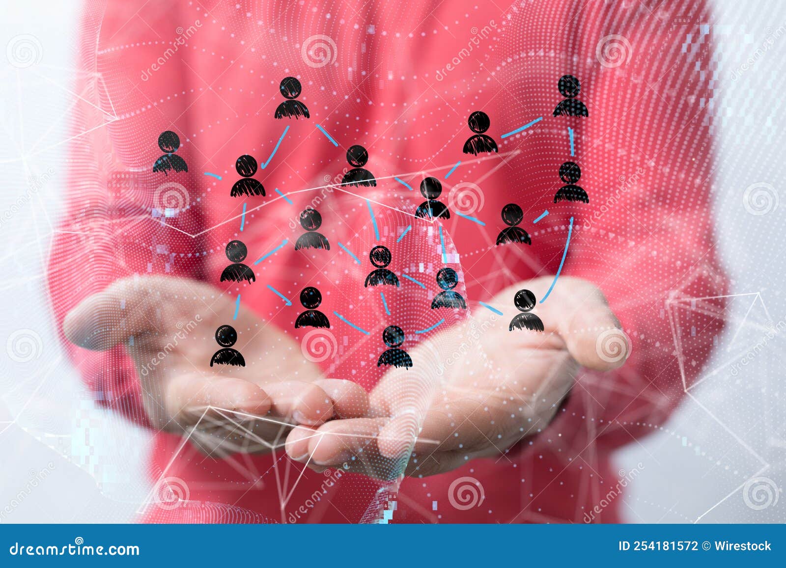 Drawn Black Profile Symbols Hovering Above the Hands Stock Photo